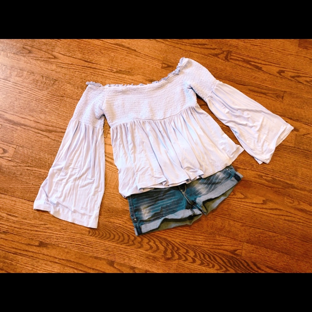 Cute Off The Shoulder Blue Top